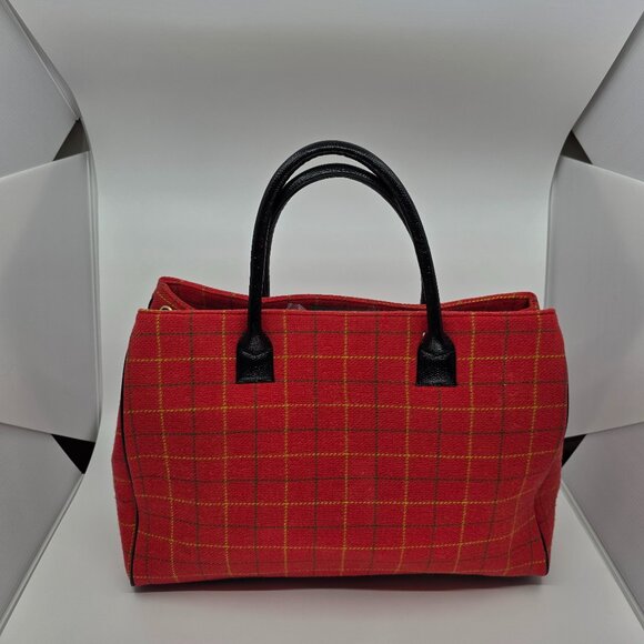 Buzz by Jane Fox Red Plaid Tweed Crossbody Satchel Tote Preppy Academia Y2K - Picture 15 of 16